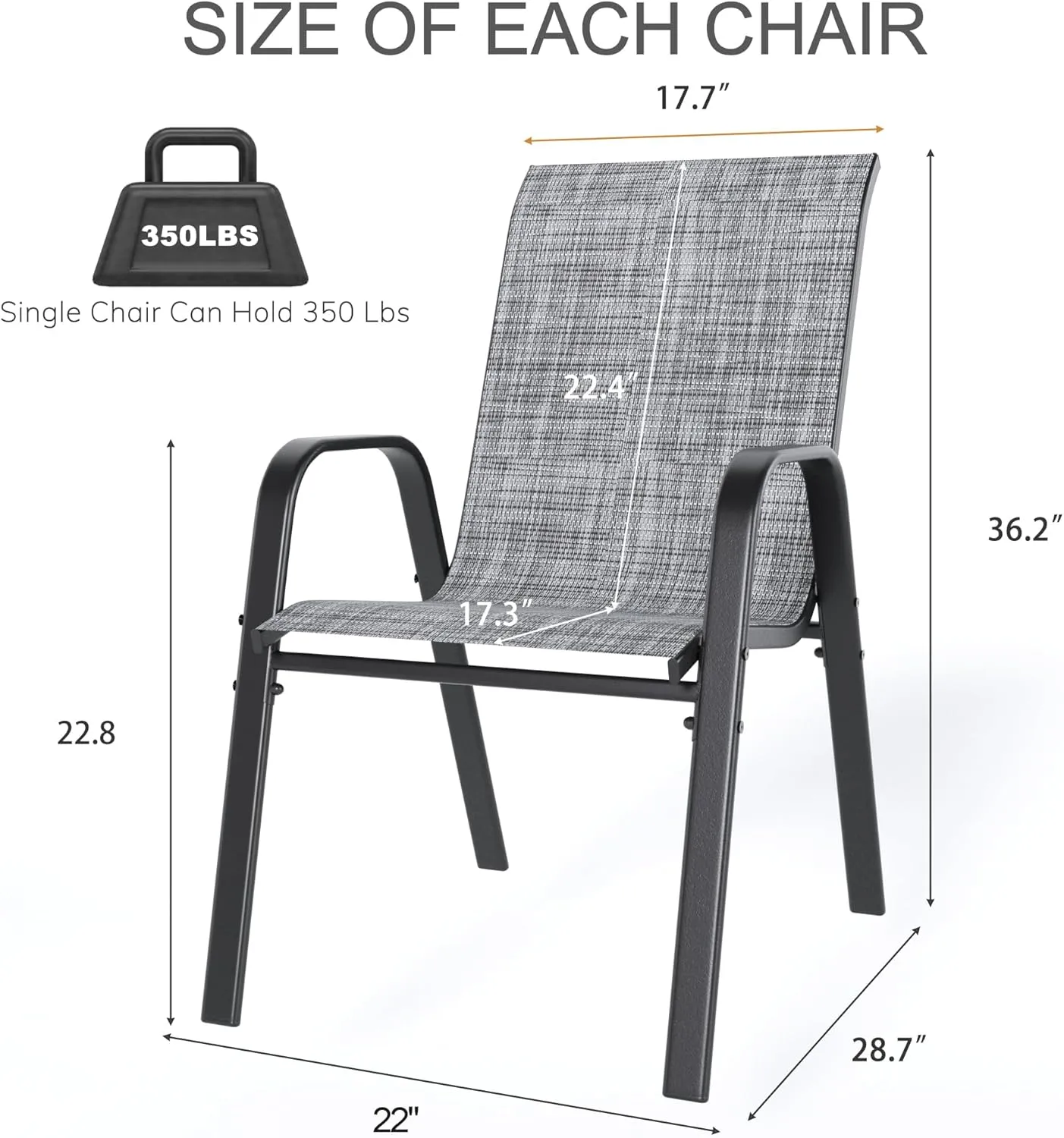 Outdoor Patio Chairs Set of 4 Stackable Dining Chairs All-Weather Textilene Furniture Set for Pool Deck, Backyard, Garden