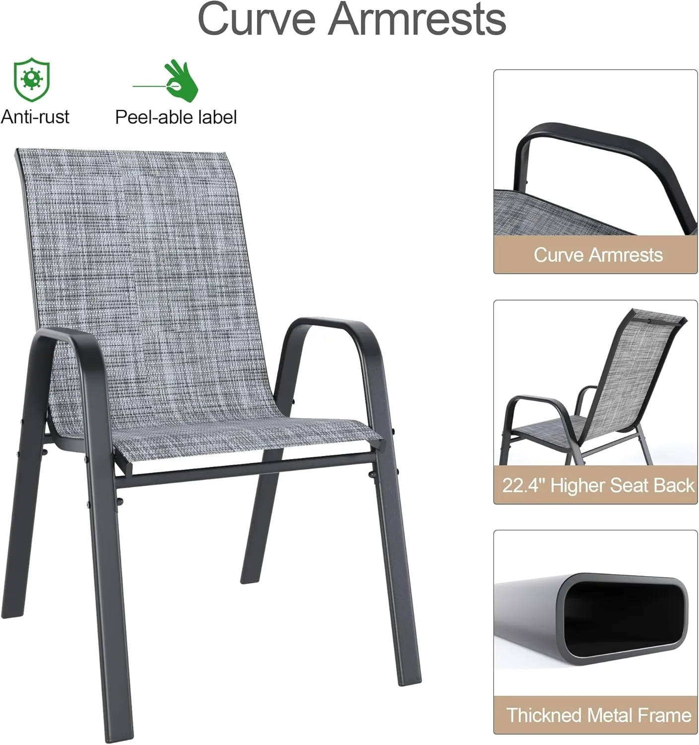 Outdoor Patio Chairs Set of 4 Stackable Dining Chairs All-Weather Textilene Furniture Set for Pool Deck, Backyard, Garden