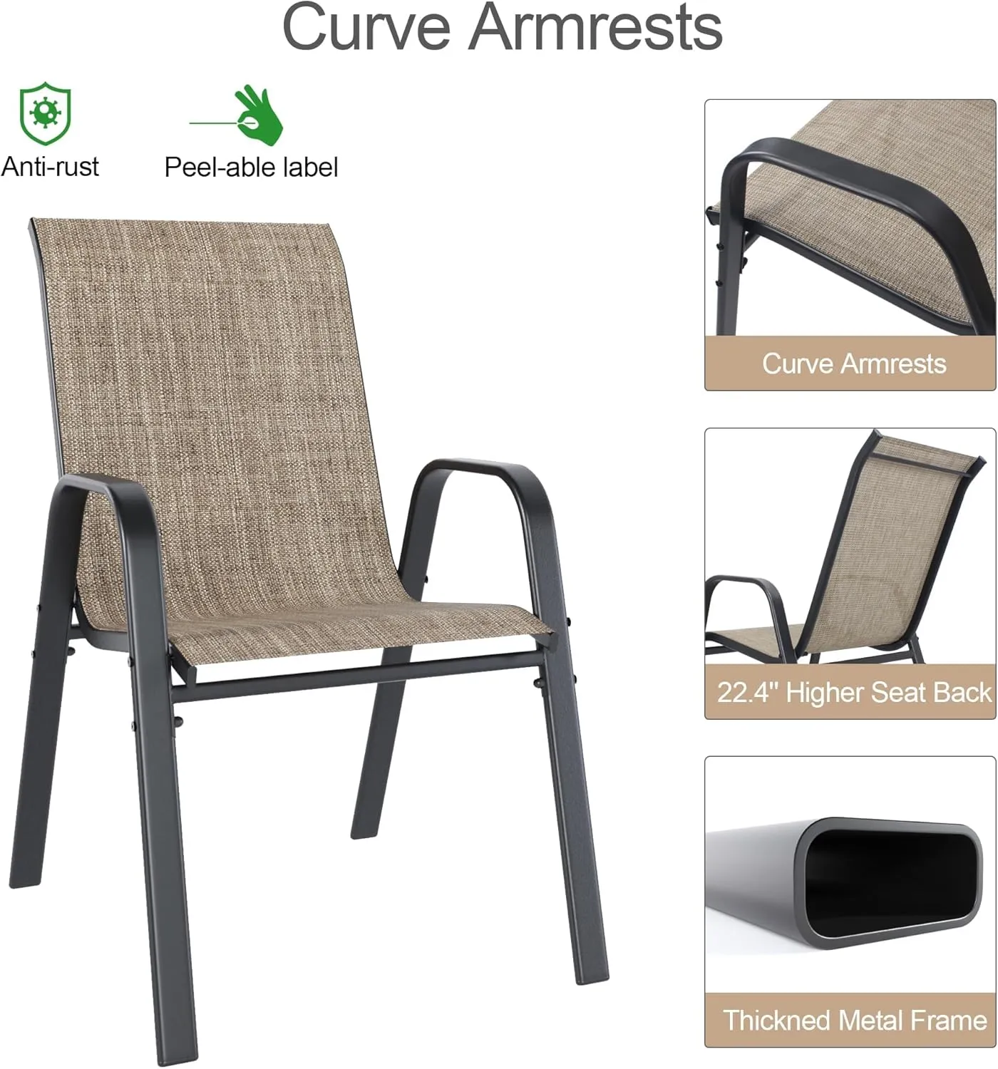 Outdoor Patio Chairs Set of 4 Stackable Dining Chairs All-Weather Textilene Furniture Set for Pool Deck, Backyard, Garden