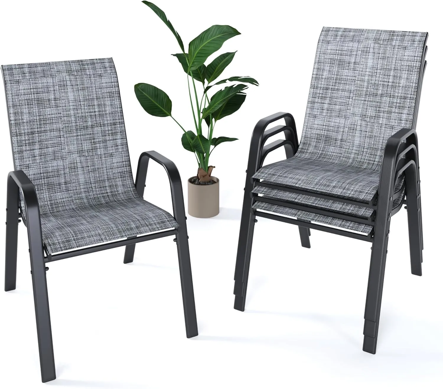Outdoor Patio Chairs Set of 4 Stackable Dining Chairs All-Weather Textilene Furniture Set for Pool Deck, Backyard, Garden