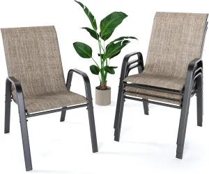 Outdoor Patio Chairs Set of 4 Stackable Dining Chairs All-Weather Textilene Furniture Set for Pool Deck, Backyard, Garden