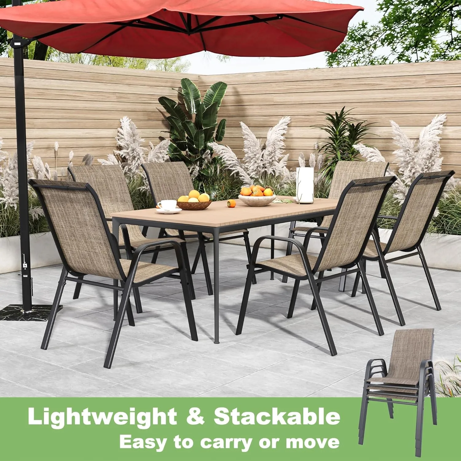 Outdoor Patio Chairs Set of 4 Stackable Dining Chairs All-Weather Textilene Furniture Set for Pool Deck, Backyard, Garden