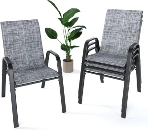 Outdoor Patio Chairs Set of 4 Stackable Dining Chairs All-Weather Textilene Furniture Set for Pool Deck, Backyard, Garden