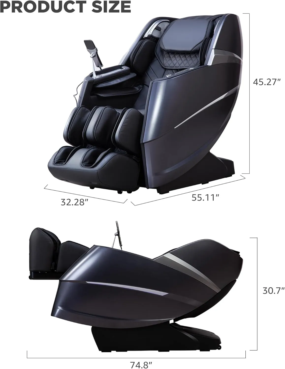Oversize 4D Massage Chair Full Body Zero Gravity Massage Recliner Chair SL Track O2 Ionizer Motorized Extension Calf Kneading Massage Yoga Stretch Back Heating 20 Modes Space Saving AI Control Glossy
