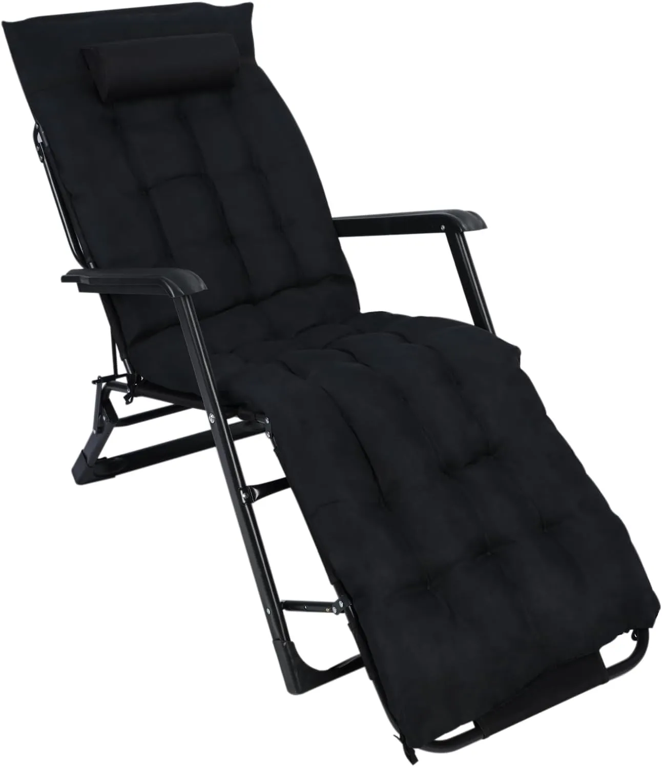 Oversized Folding Camping Cot, Adjustable 3 2 Position Adjustable Patio Chaise, Adults Reclining Folding Chaise with Pillow, Portable Cot Bed Lawn Recline for Bedroom, Pool, Beach Black