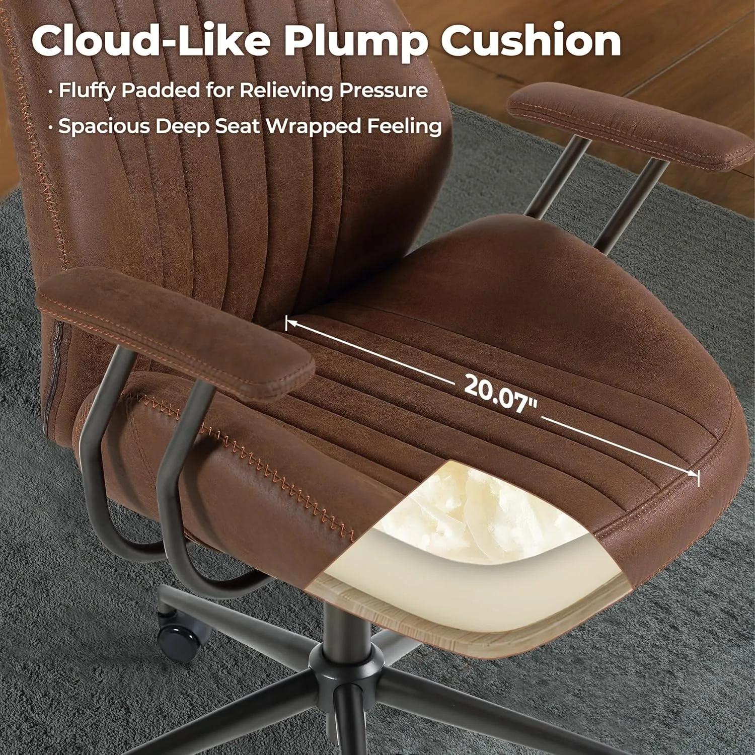 ovios Ergonomic Office Chair,Modern Computer Desk Chair,high Back Suede Fabric Desk Chair with Lumbar Support for Executive or Home Office (Dark Coffee)