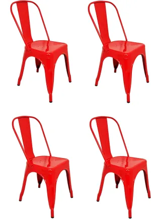 Pack of 4 Tolix Style Chairs with backrest. Colour: red. Measures 85 x 54 x 45.5 cm