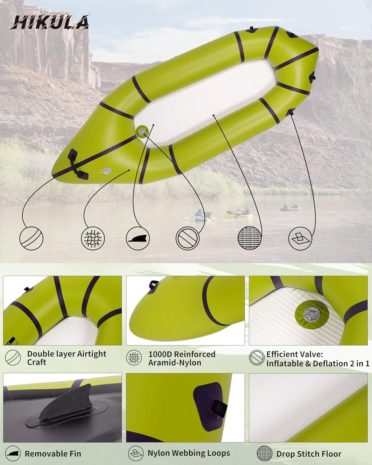 Packraft PVC - Inflatable Kayak for Adults & Kids, Durable, Compact, Rapid Inflate, for Flat Water Rafting, Bicycle Drifting, Litewater Dinghy
