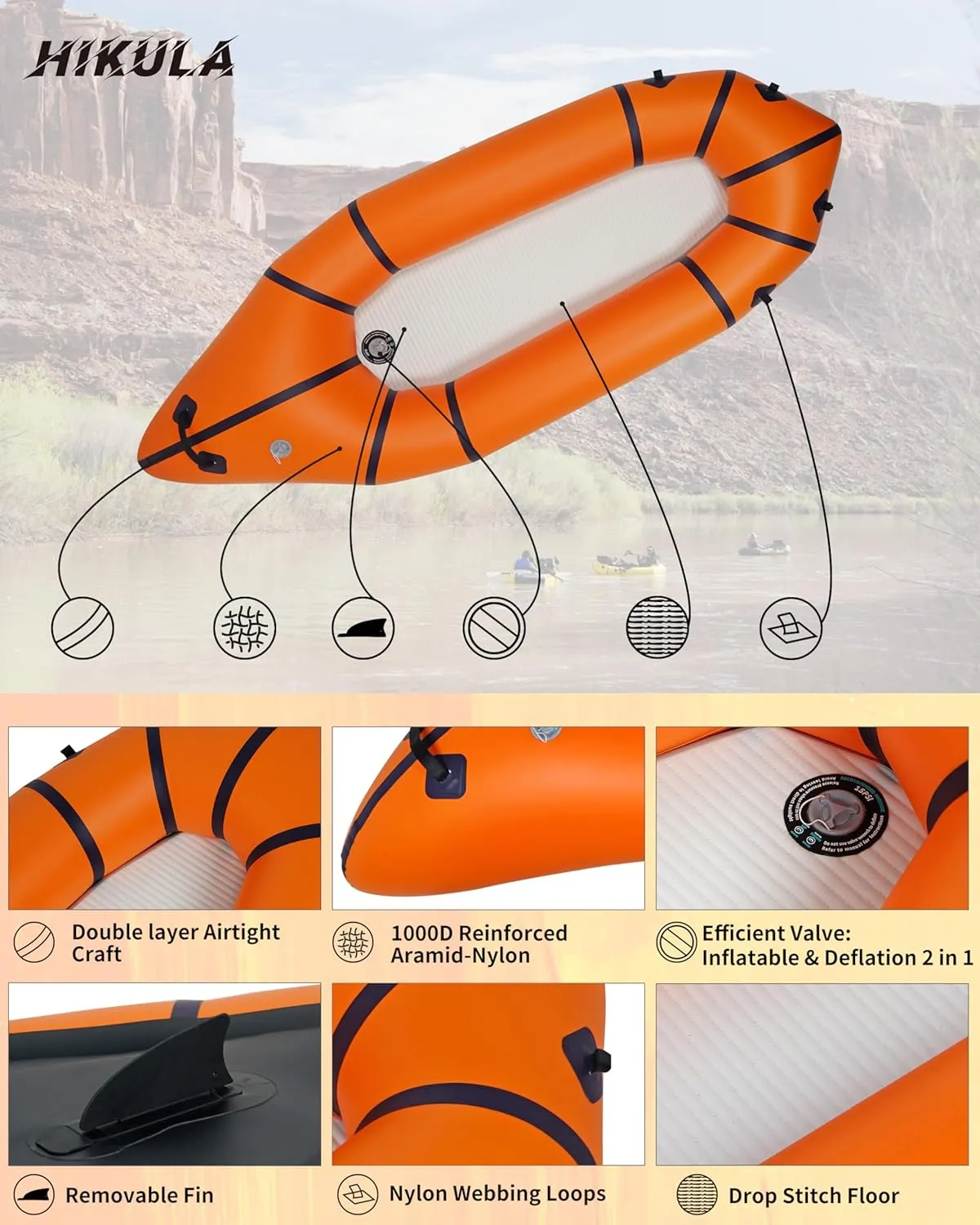 Packraft PVC - Inflatable Kayak for Adults & Kids, Durable, Compact, Rapid Inflate, for Flat Water Rafting, Bicycle Drifting, Litewater Dinghy