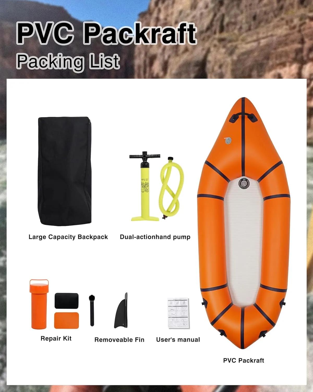 Packraft PVC - Inflatable Kayak for Adults & Kids, Durable, Compact, Rapid Inflate, for Flat Water Rafting, Bicycle Drifting, Litewater Dinghy