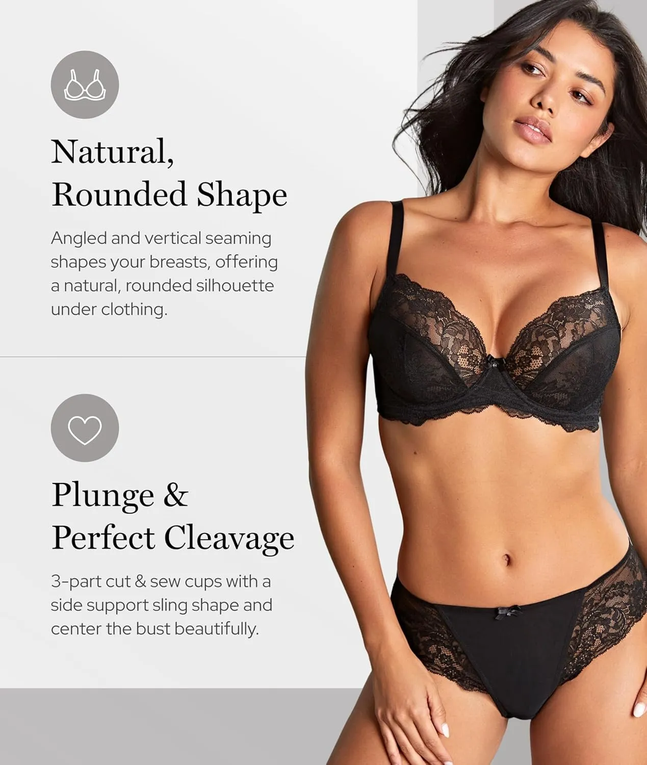 Panache Women's Ana Underwire Stretch Lace Plunge Bra | Low-Cut, Side Sling Lift, Support for Fuller Busts