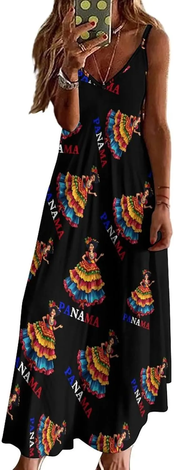 Panamanian Heritage and Pride Womens Sling Dress Sleeveless Maxi Beach Dress