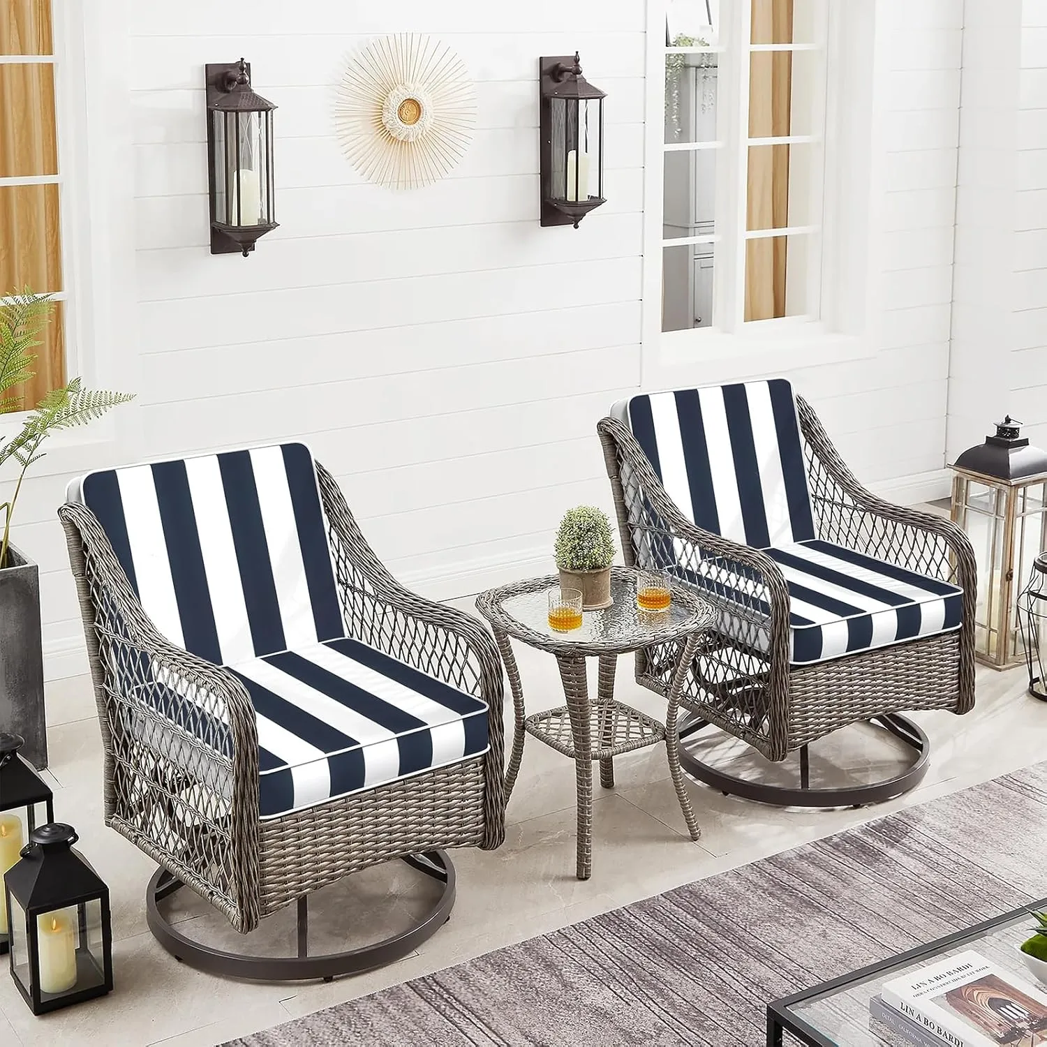 Patio Chair Cushions 19 x 19 x 3 Inch, Outdoor Cushions for Patio Furniture, Water Repellent Outdoor Seat Cushions with Straps Garden Sofa Couch Pads, Set of 2,Cabana Navy