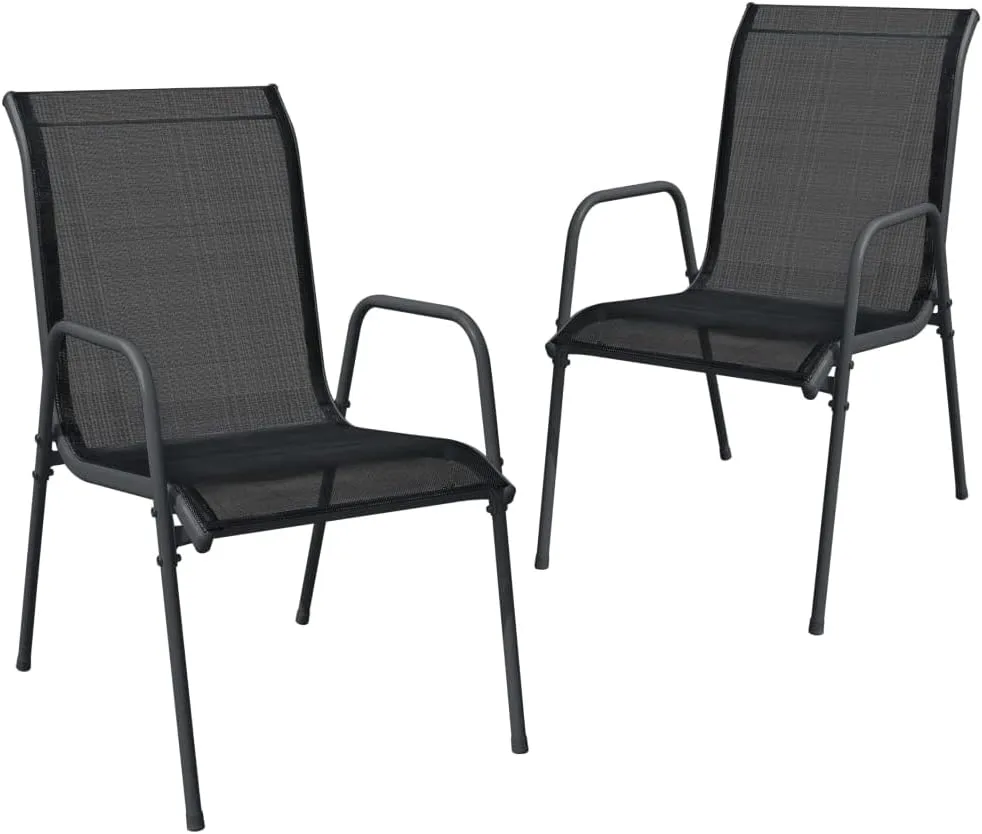 Patio Chairs 2 Pack Steel and Textilene Outdoor Furniture Black 20.1x26x34.6 Inch Weather-Resistant Lounge Chairs for Backyard, Beach, Camping