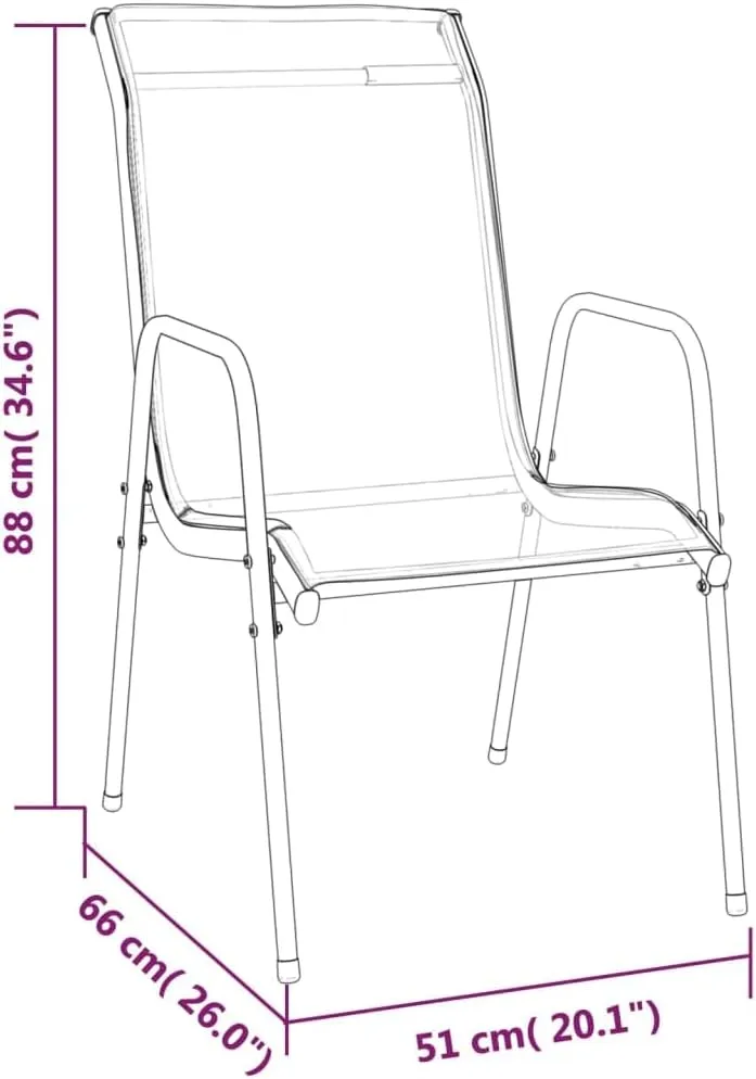 Patio Chairs 2 Pack Steel and Textilene Outdoor Furniture Black 20.1x26x34.6 Inch Weather-Resistant Lounge Chairs for Backyard, Beach, Camping
