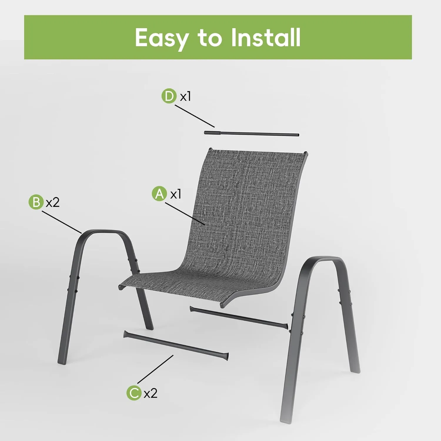 Patio Chairs Set of 6, Outdoor Dining Chairs Stackable for All Weather, Breathable Metal Modern Outside Furniture Chair for Pool Side, Garden, Backyard Deck, Dark Grey