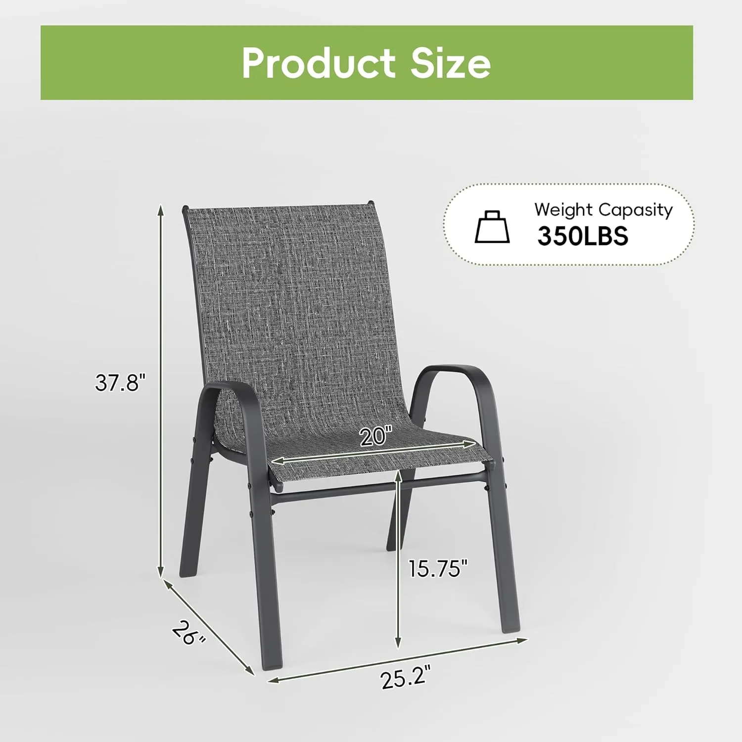 Patio Chairs Set of 6, Outdoor Dining Chairs Stackable for All Weather, Breathable Metal Modern Outside Furniture Chair for Pool Side, Garden, Backyard Deck, Dark Grey