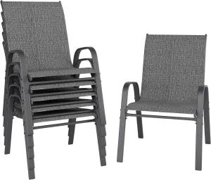 Patio Chairs Set of 6, Outdoor Dining Chairs Stackable for All Weather, Breathable Metal Modern Outside Furniture Chair for Pool Side, Garden, Backyard Deck, Dark Grey