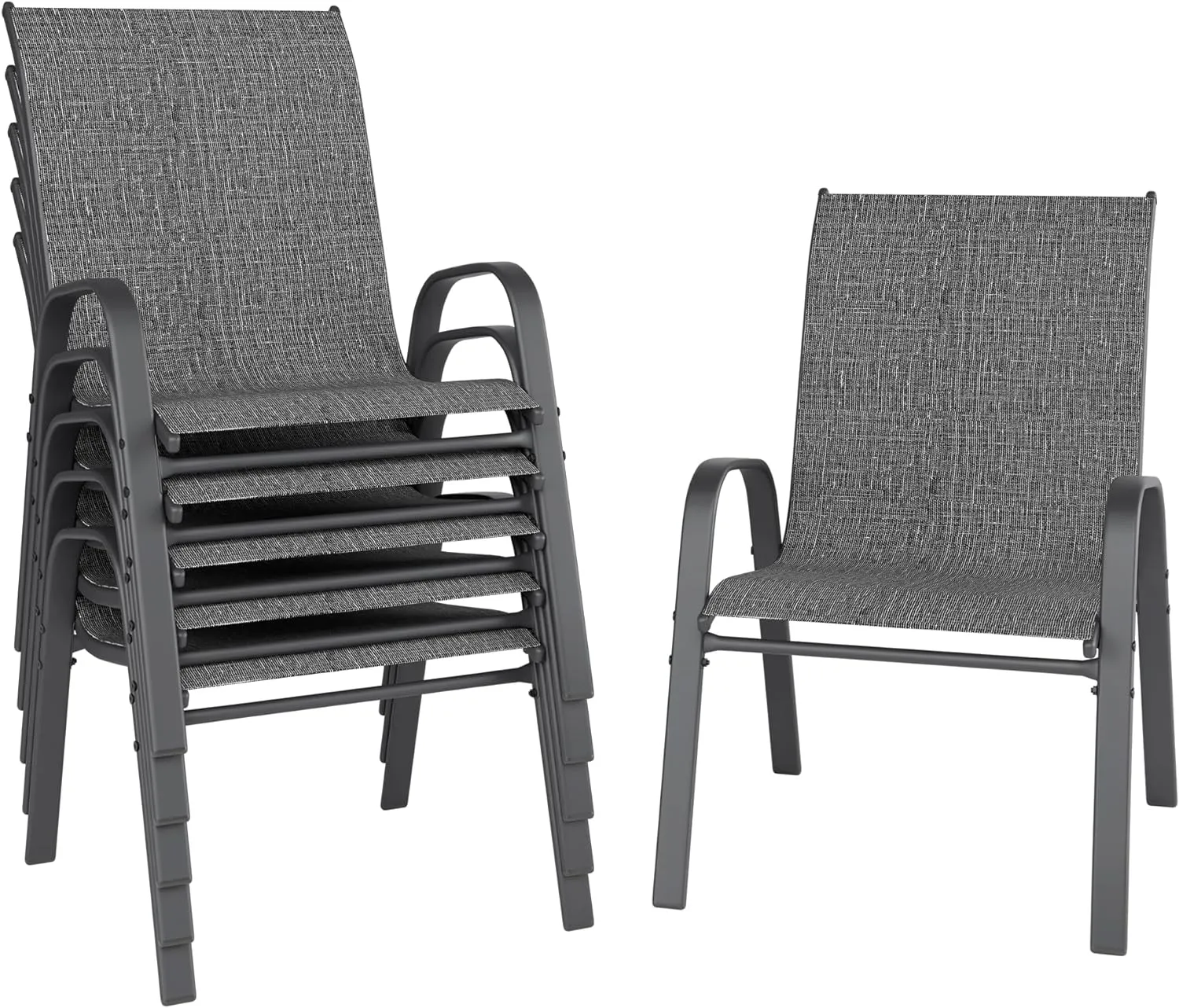 Patio Chairs Set of 6, Outdoor Dining Chairs Stackable for All Weather, Breathable Metal Modern Outside Furniture Chair for Pool Side, Garden, Backyard Deck, Dark Grey