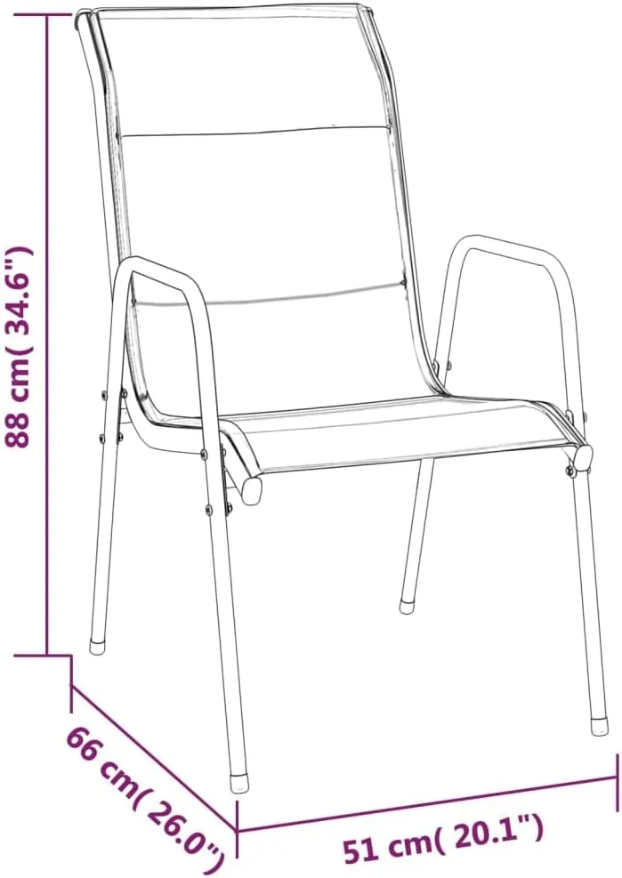 Patio Chairs Set of 6 - Steel Frame Outdoor Furniture with Textilene Fabric for Dining, Camping, and Relaxing - Black Anthracite
