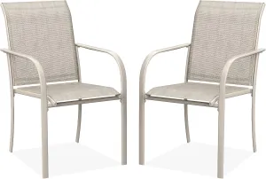 Patio Dining Chairs Set of 2, Stackable Outdoor Textilene Chairs with High Back, Armrests, Outdoor Metal Frame Patio Chairs for Porch, Lawn, Garden, Deck, Sand Fabric