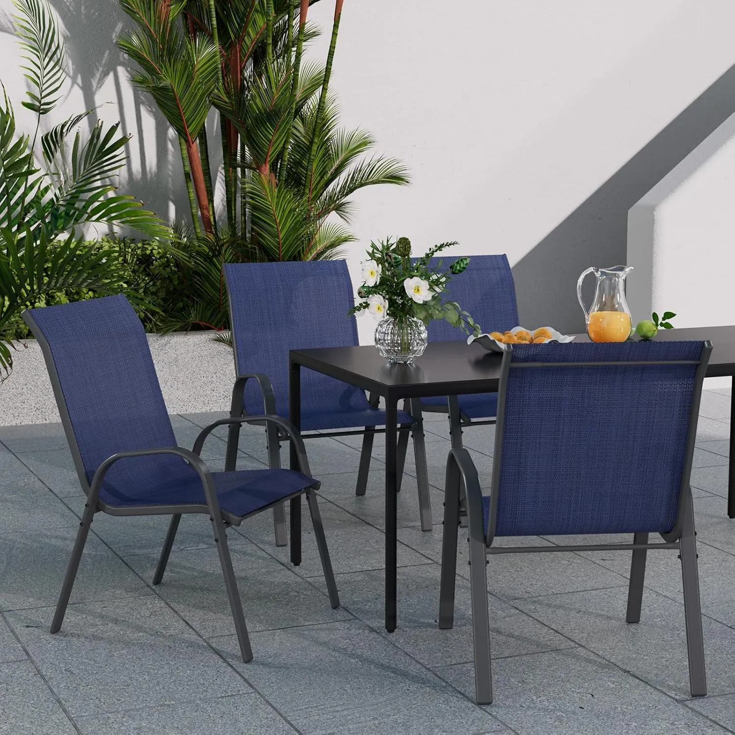 Patio Dining Chairs Set of 4, Outdoor Stackable Dining Chairs High Back for All Weather, Patio Furniture for Backyard, Porch, Garden, Pool Deck (Blue)