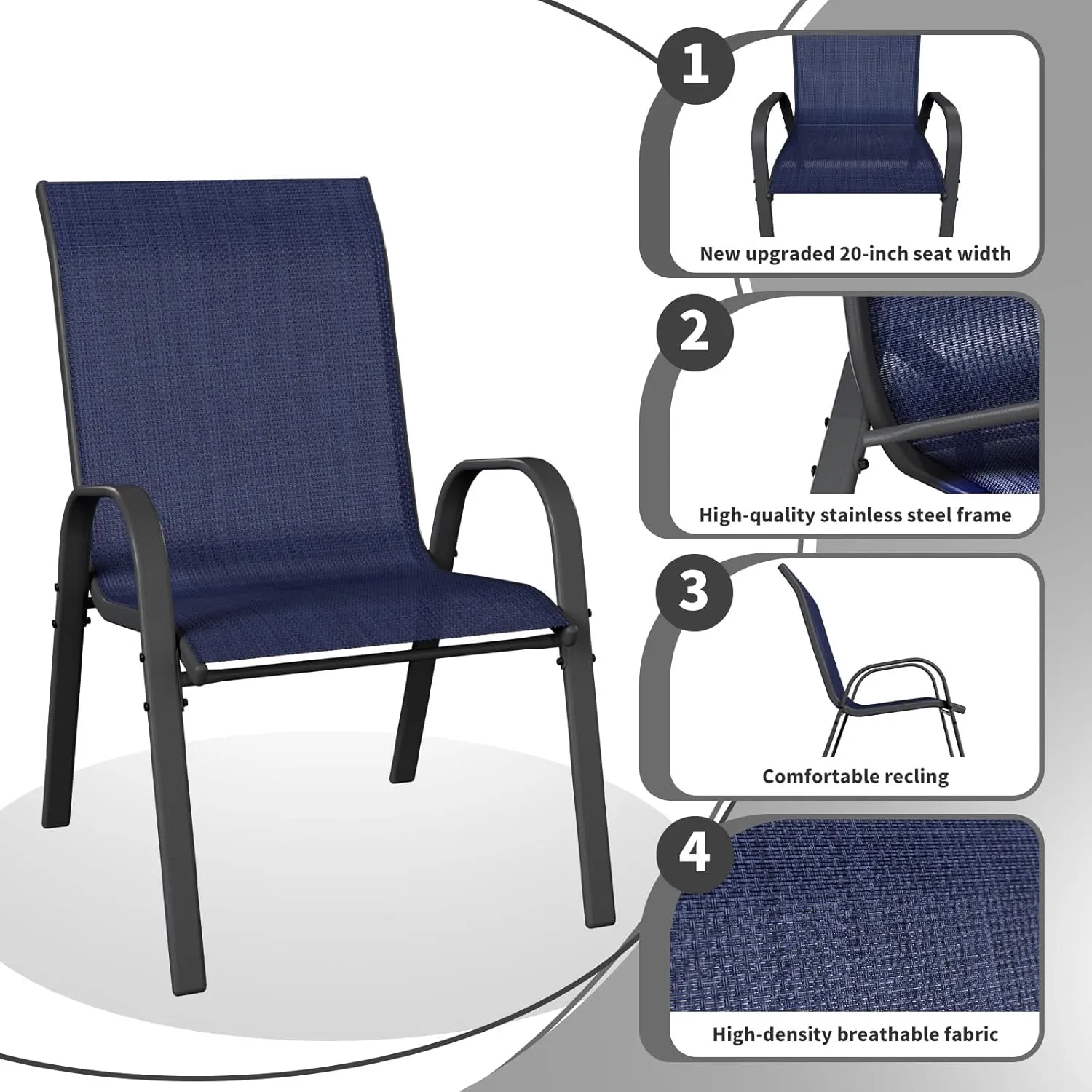Patio Dining Chairs Set of 4, Outdoor Stackable Dining Chairs High Back for All Weather, Patio Furniture for Backyard, Porch, Garden, Pool Deck (Blue)