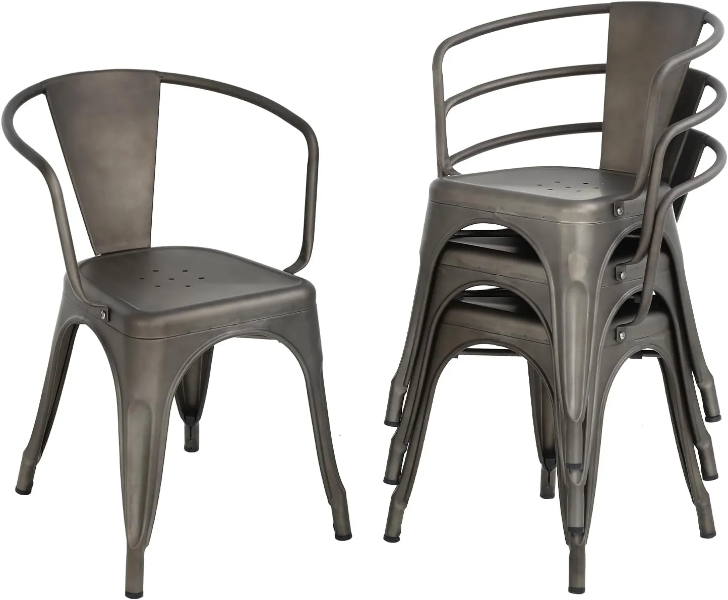 Patio Dining Chairs Set of 4 Tolix Side Chairs Set Metal Chairs Indoor Outdoor Chairs Stackable Chairs for Kitchen, Dining Room, Bistro Bar & Cafe,Bronze