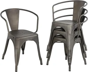 Patio Dining Chairs Set of 4 Tolix Side Chairs Set Metal Chairs Indoor Outdoor Chairs Stackable Chairs for Kitchen, Dining Room, Bistro Bar & Cafe,Bronze