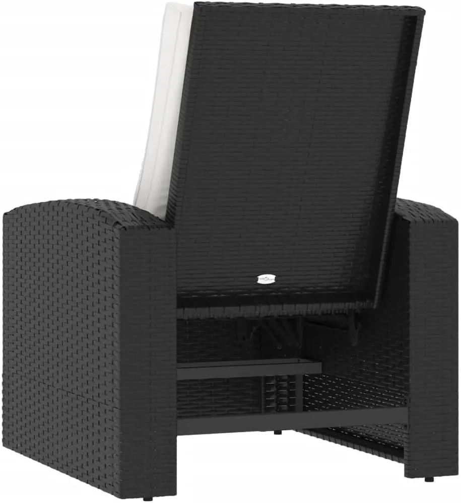 Patio Reclining Chair with Cushions Black Poly Rattan Outdoor Furniture, Manual Adjustable Lounge Chair for Garden Poolside Relaxation, Steel Frame Weather-Resistant Design (Assembly Required)