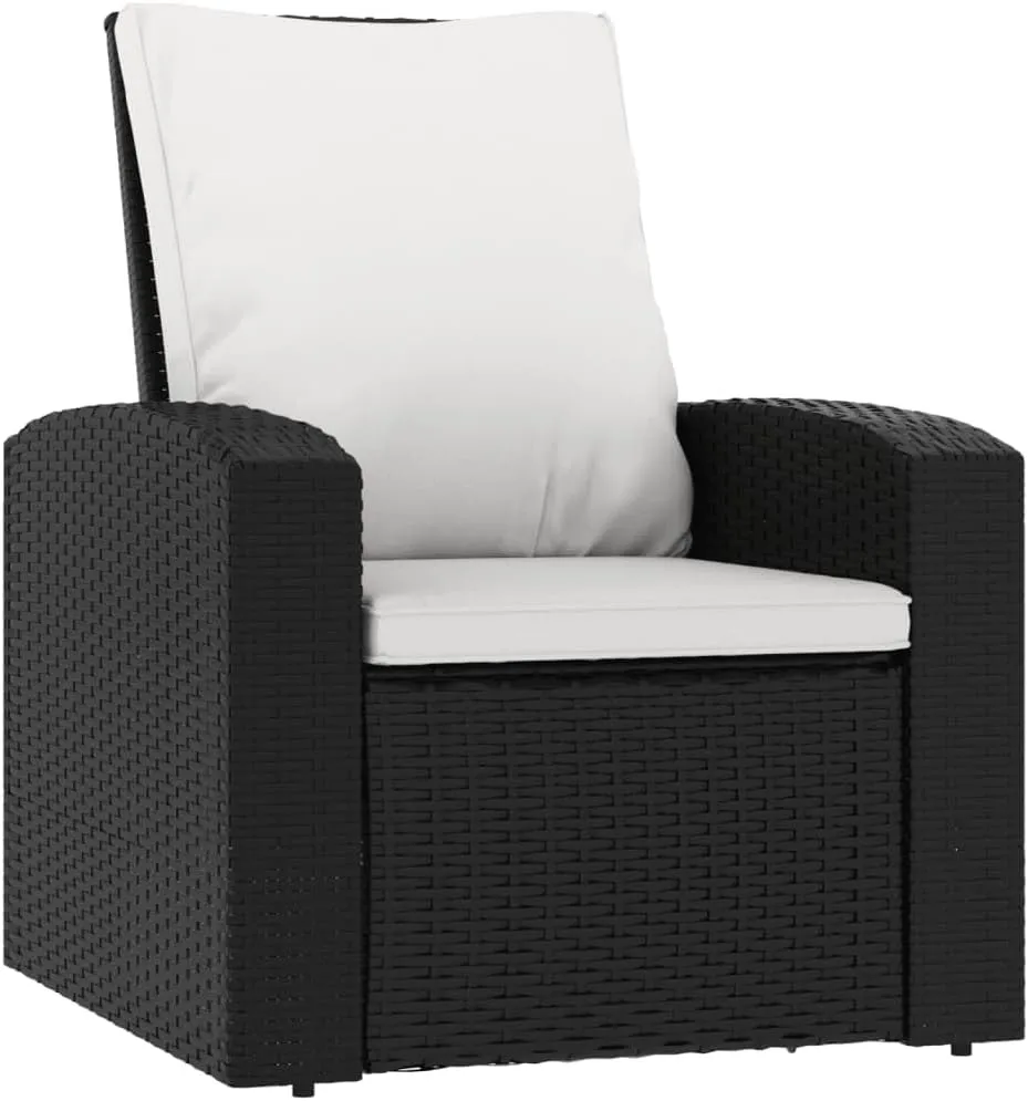 Patio Reclining Chair with Cushions Black Poly Rattan Outdoor Furniture, Manual Adjustable Lounge Chair for Garden Poolside Relaxation, Steel Frame Weather-Resistant Design (Assembly Required)