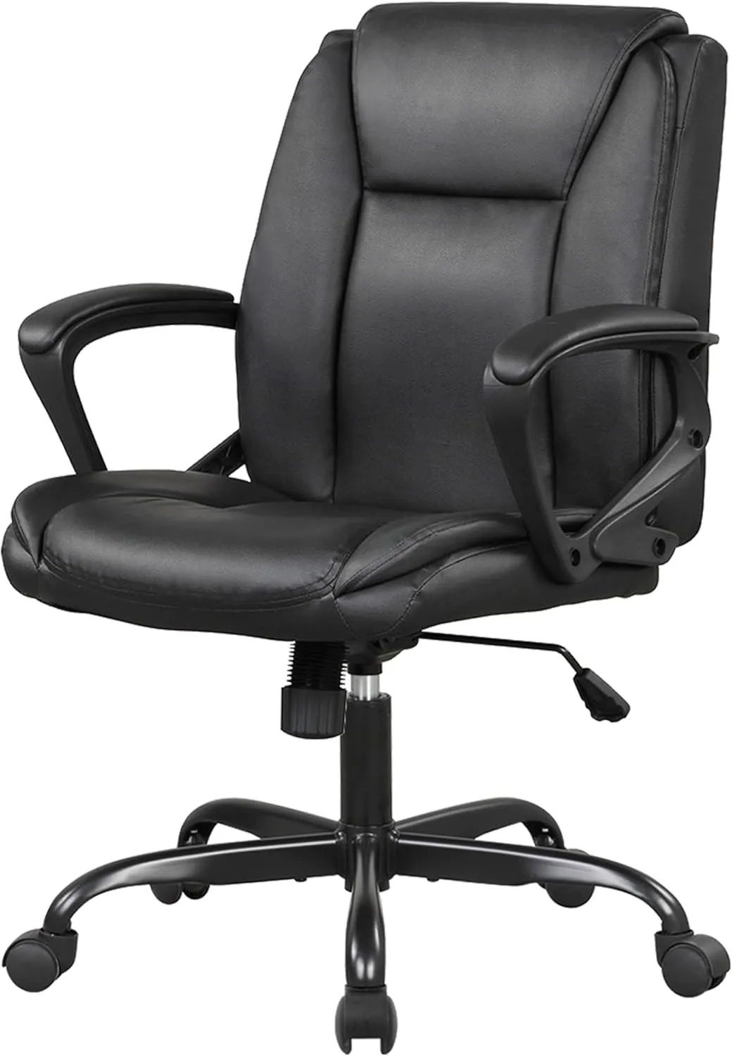 PayLessHere PU Leather Task Chair Home Office Chair Ergonomic Desk Chair with Lumbar Support and Armrests Adjustable Features with Mid Back Swivel Executive Computer Chair (Black)