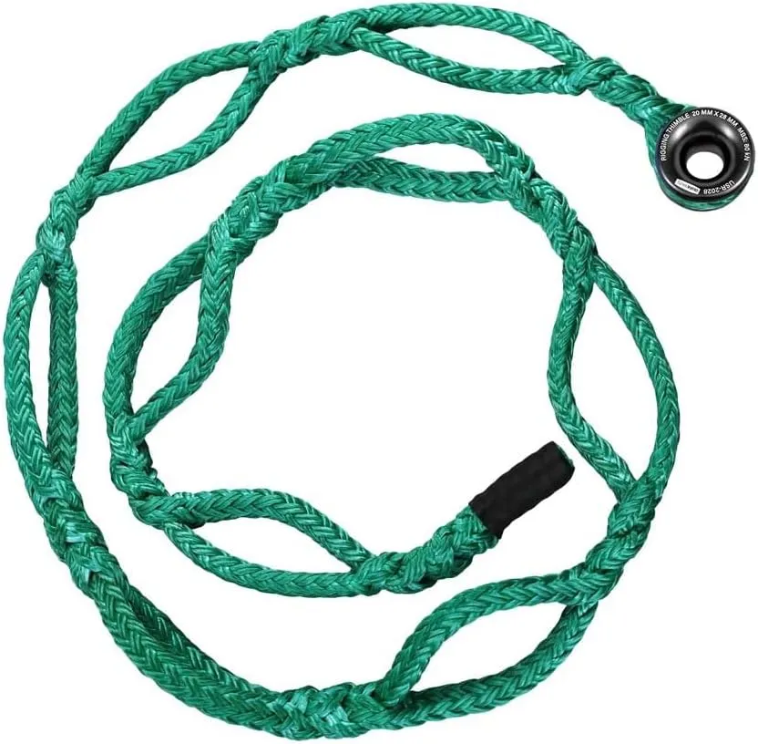 Pelican Rope Arborist Sling, USA Made 3/4" 10 FT Adjustable Rigging Block Sling with Aluminum Ring - Single-Head, 20,000 LBS MBS / 2,000 LBS WLL, 12 Strand Green Polyester, Tree Climbing Gear