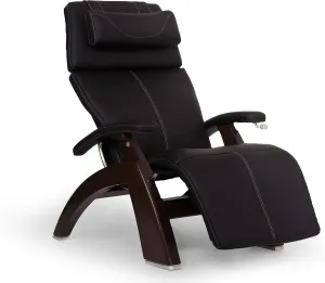 Perfect Chair Human Touch PC-420 Classic Manual Plus with Memory Foam Plus Kit Dark Walnut Wood Base Zero-Gravity Recliner - Black Top-Grain Leather