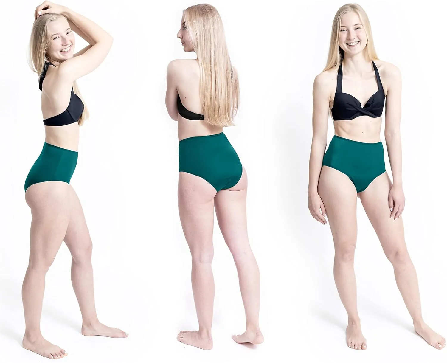 Period Swimwear - Black Menstrual Leakproof Bikini Bottoms - High Waisted Swim Bottoms for Teens, Girls, Women