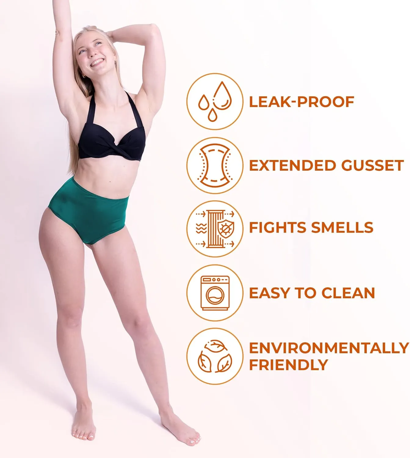 Period Swimwear - Black Menstrual Leakproof Bikini Bottoms - High Waisted Swim Bottoms for Teens, Girls, Women