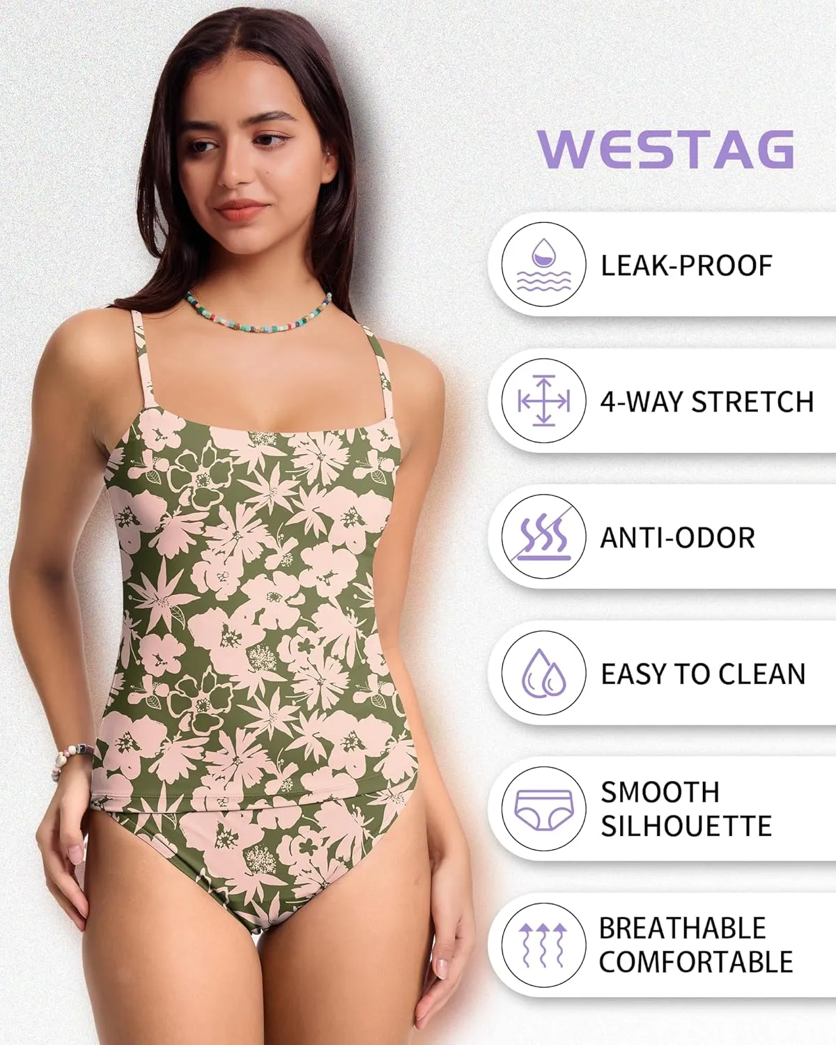 Period Swimwear Two Piece Tankini Sets Menstrual Leakproof Swimsuits Bathing Suit for Teen Girls
