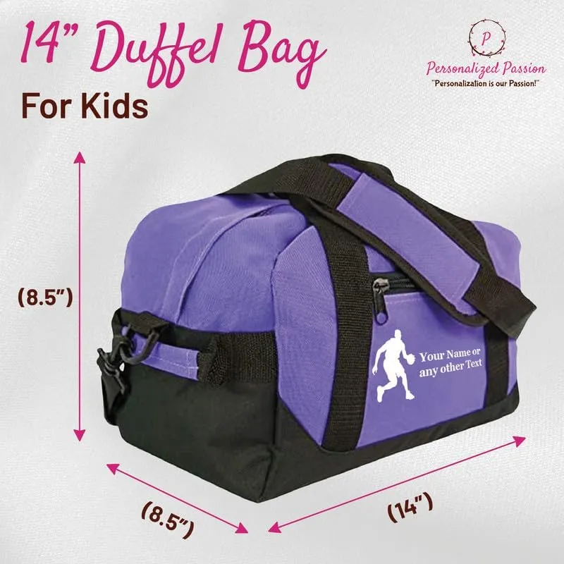 Personalized Passion Small Sports Duffel Bags for Kids - 14” Waterproof Travel Duffle with Embroidered Name & Baseball Design - Black Two-Toned Kids Weekender Bag for Boys and Girls