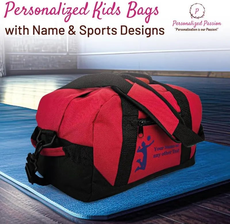 Personalized Passion Small Sports Duffel Bags for Kids - 14” Waterproof Travel Duffle with Embroidered Name & Baseball Design - Black Two-Toned Kids Weekender Bag for Boys and Girls