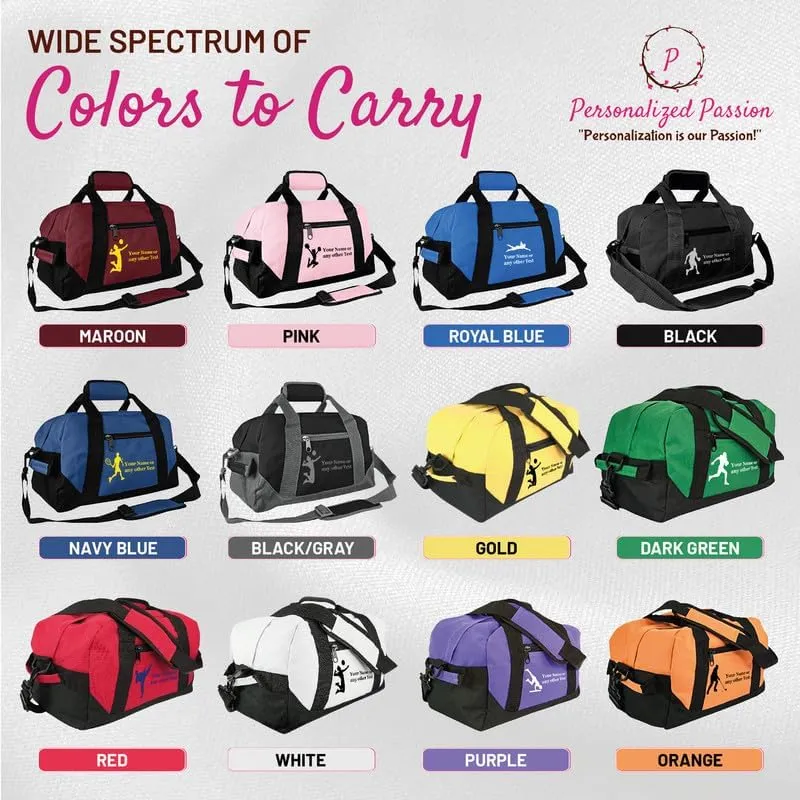 Personalized Passion Small Sports Duffel Bags for Kids - 14” Waterproof Travel Duffle with Embroidered Name & Baseball Design - Black Two-Toned Kids Weekender Bag for Boys and Girls
