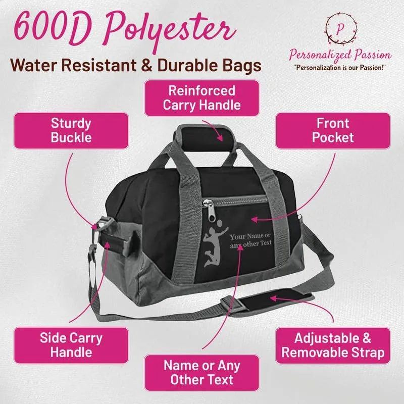 Personalized Passion Small Sports Duffel Bags for Kids - 14” Waterproof Travel Duffle with Embroidered Name & Baseball Design - Black/Gray Two-Toned Kids Weekender Bag for Boys and Girls
