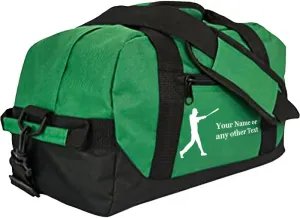 Personalized Passion Small Sports Duffel Bags for Kids - 14” Waterproof Travel Duffle with Embroidered Name & Baseball Design - Dark Green Two-Toned Kids Weekender Bag for Boys and Girls