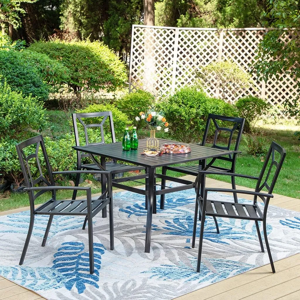 PHI VILLA 6-Piece Patio Metal Dining Chairs, Stackable Outdoor Wrought Iron Seating, Bistro Chairs for Garden, Backyard, Lawn, Supports 300 lb, Black