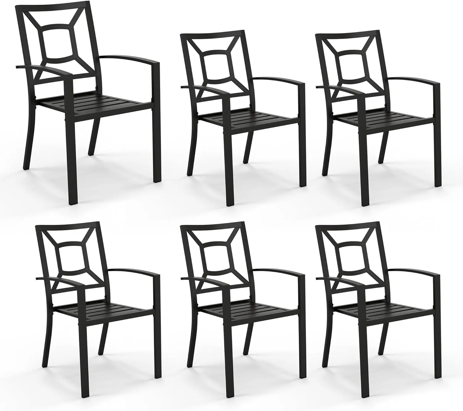 PHI VILLA 6-Piece Patio Metal Dining Chairs, Stackable Outdoor Wrought Iron Seating, Bistro Chairs for Garden, Backyard, Lawn, Supports 300 lb, Black