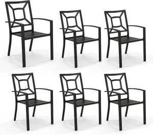PHI VILLA 6-Piece Patio Metal Dining Chairs, Stackable Outdoor Wrought Iron Seating, Bistro Chairs for Garden, Backyard, Lawn, Supports 300 lb, Black
