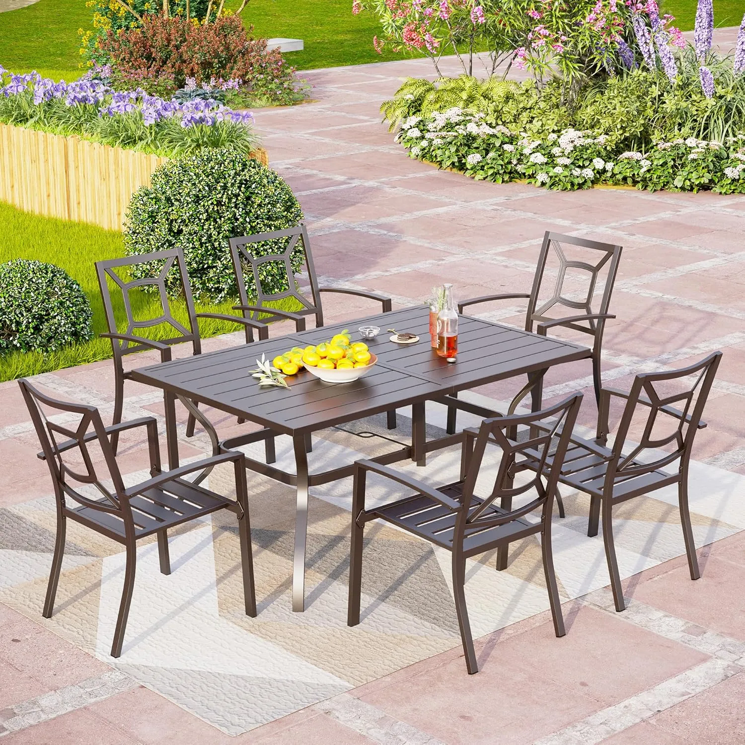 PHI VILLA 6-Piece Patio Metal Dining Chairs, Stackable Outdoor Wrought Iron Seating, Bistro Chairs for Garden, Backyard, Lawn, Supports 300 lb, Black