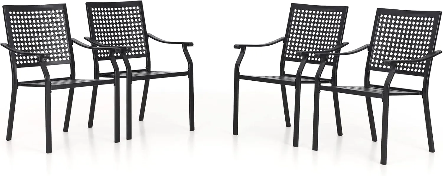 PHI VILLA Metal Outdoor Dining Chairs Set of 4 - Stackable Black Patio Chairs, 300lb Capacity (Beehive)