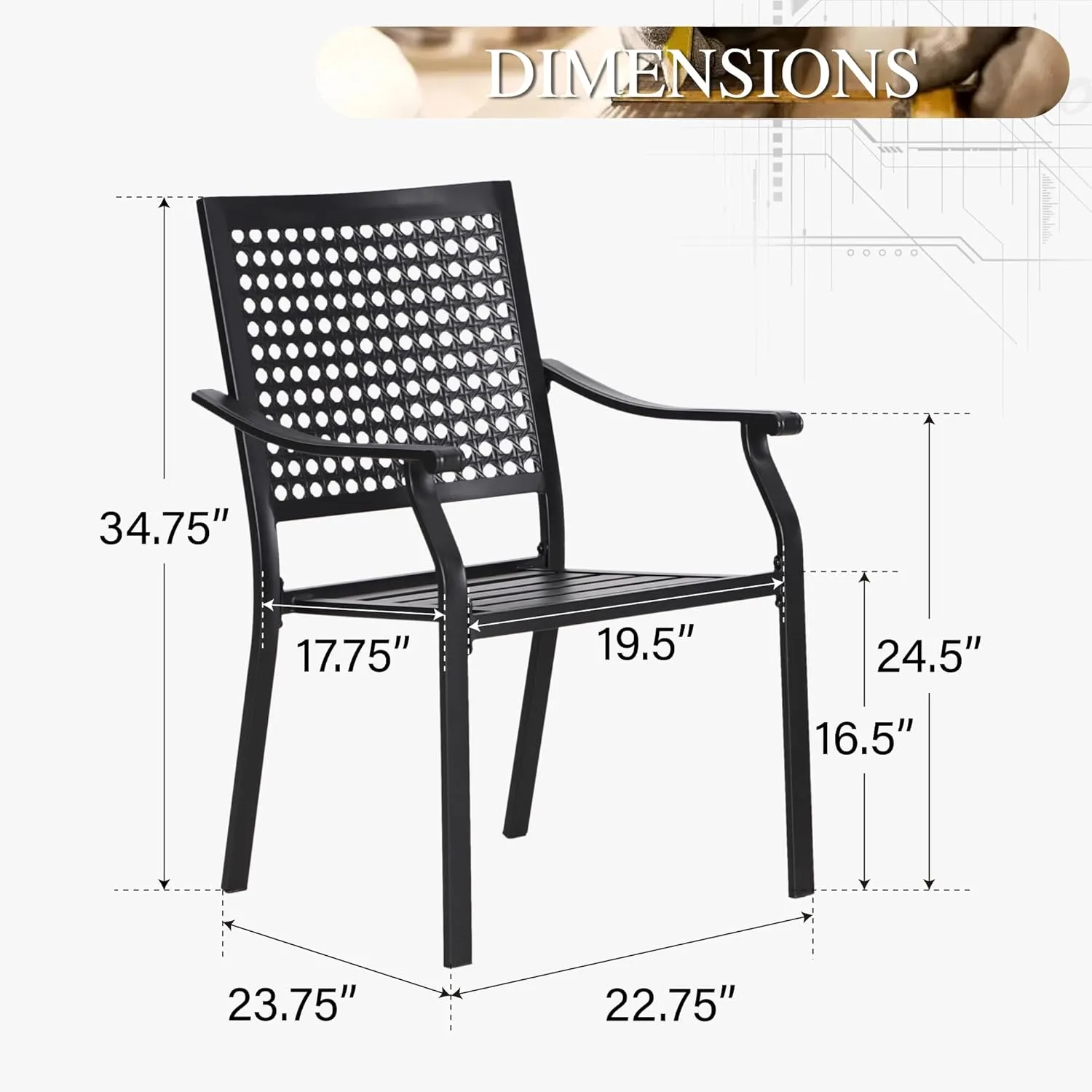 PHI VILLA Metal Outdoor Dining Chairs Set of 4 - Stackable Black Patio Chairs, 300lb Capacity (Beehive)