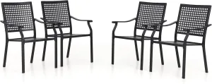 PHI VILLA Metal Outdoor Dining Chairs Set of 4 - Stackable Black Patio Chairs, 300lb Capacity (Beehive)