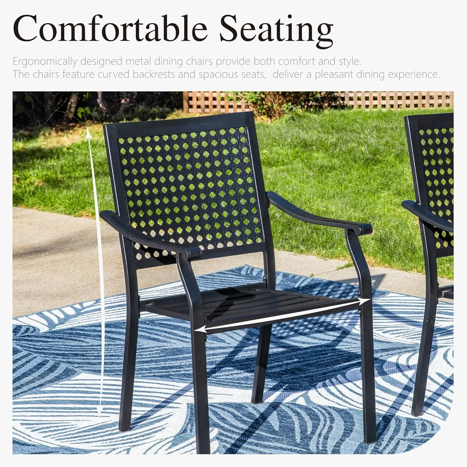 PHI VILLA Metal Outdoor Dining Chairs Set of 4 - Stackable Black Patio Chairs, 300lb Capacity (Beehive)